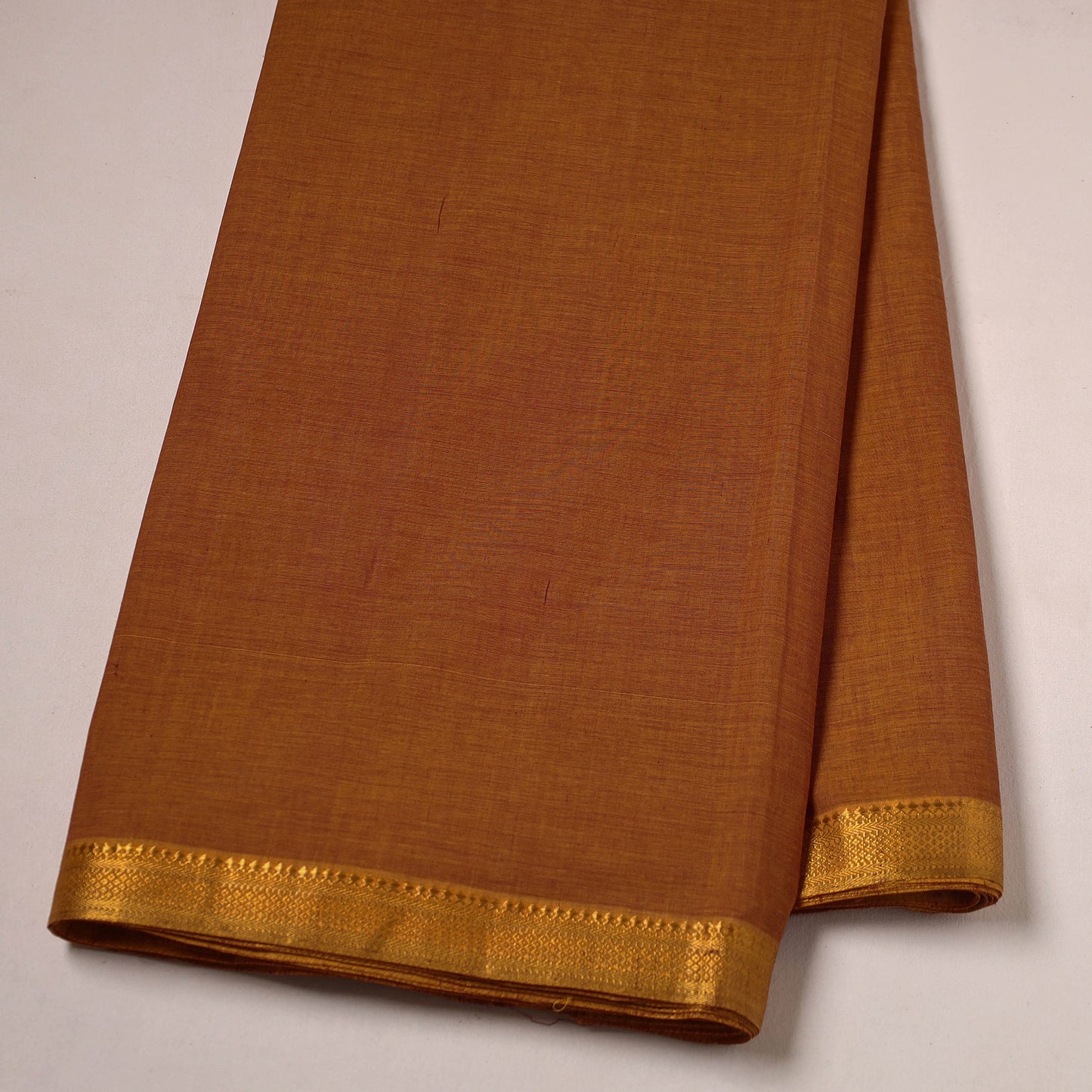 Orange - Mangalagiri Handloom Cotton Nizam Zari Border Fabric 09