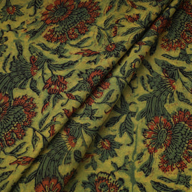 Green Block Print Cotton Natural Dyed Jahota Fabric