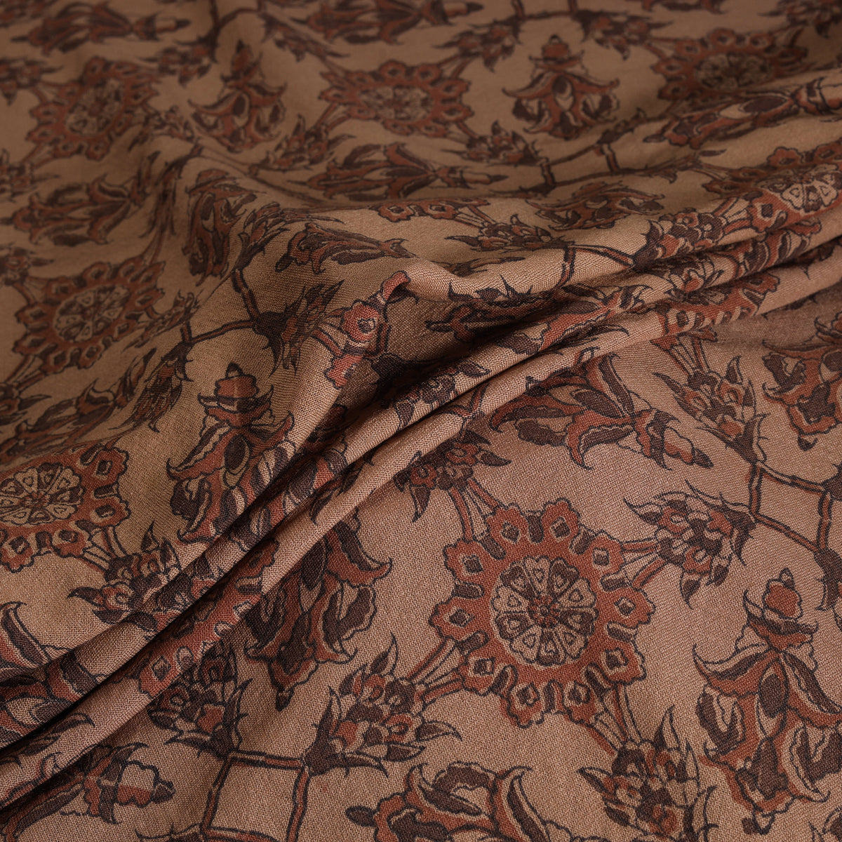 Handwoven Merino Wool Pedana Kalamkari Hand Block Print Natural Dyed Fabric 15