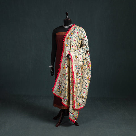 Ranihati Chapa Work Chanderi Silk Hand Embroidery Dupatta 23