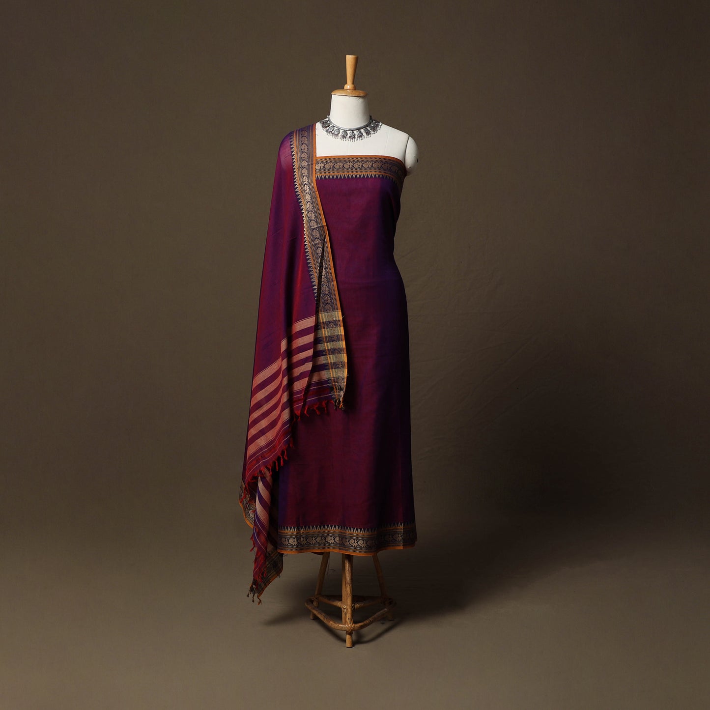 Dharwad Cotton 3pc Unstitched Dress Material Suit Set with Woven Border 81