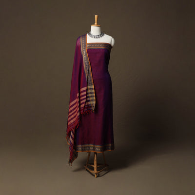 Dharwad Cotton 3pc Unstitched Dress Material Suit Set with Woven Border 81