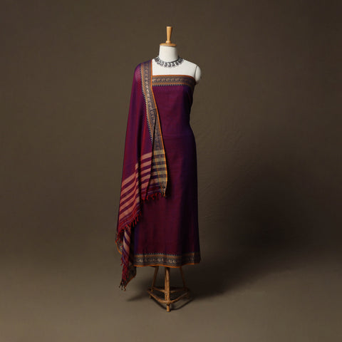 Dharwad Cotton 3pc Unstitched Dress Material Suit Set with Woven Border 81