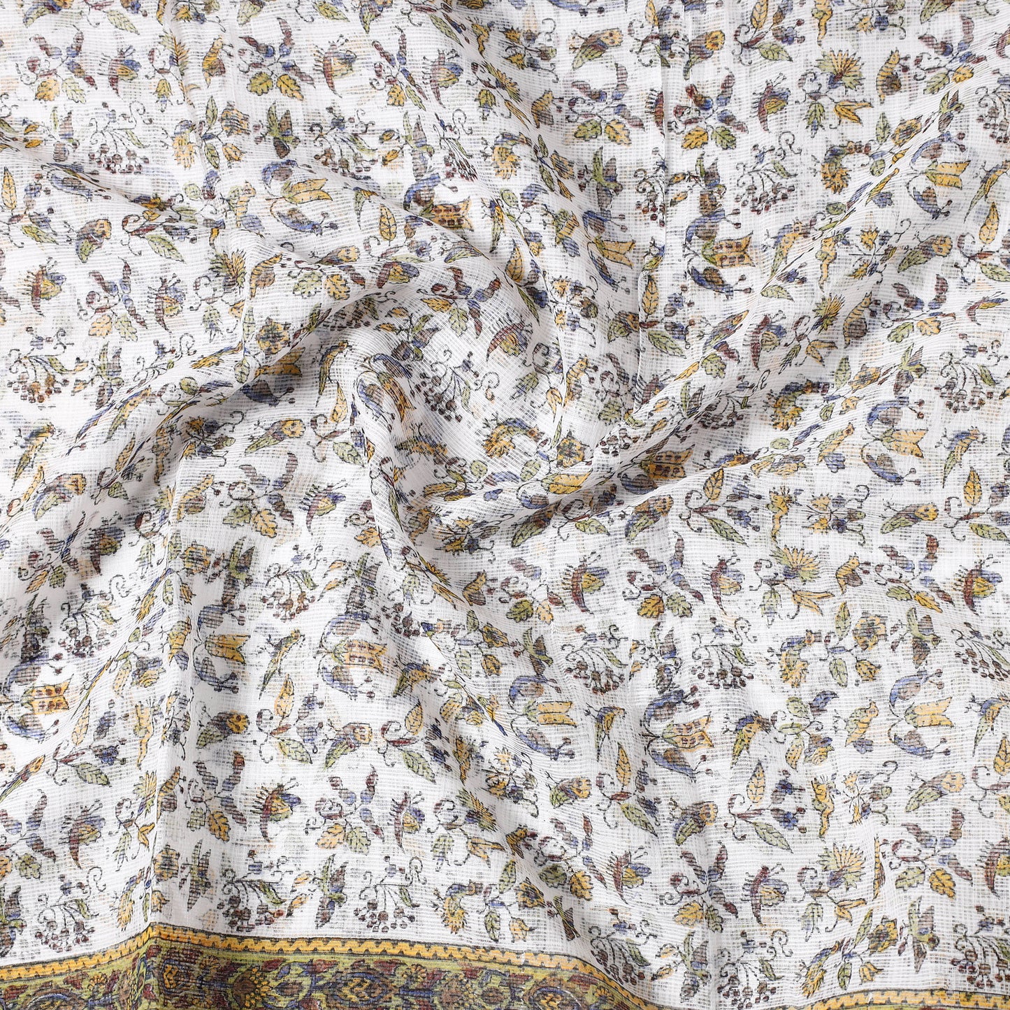 White - Sanganeri Block Printed Kota Doria Cotton Precut Fabric (2 meter) 79