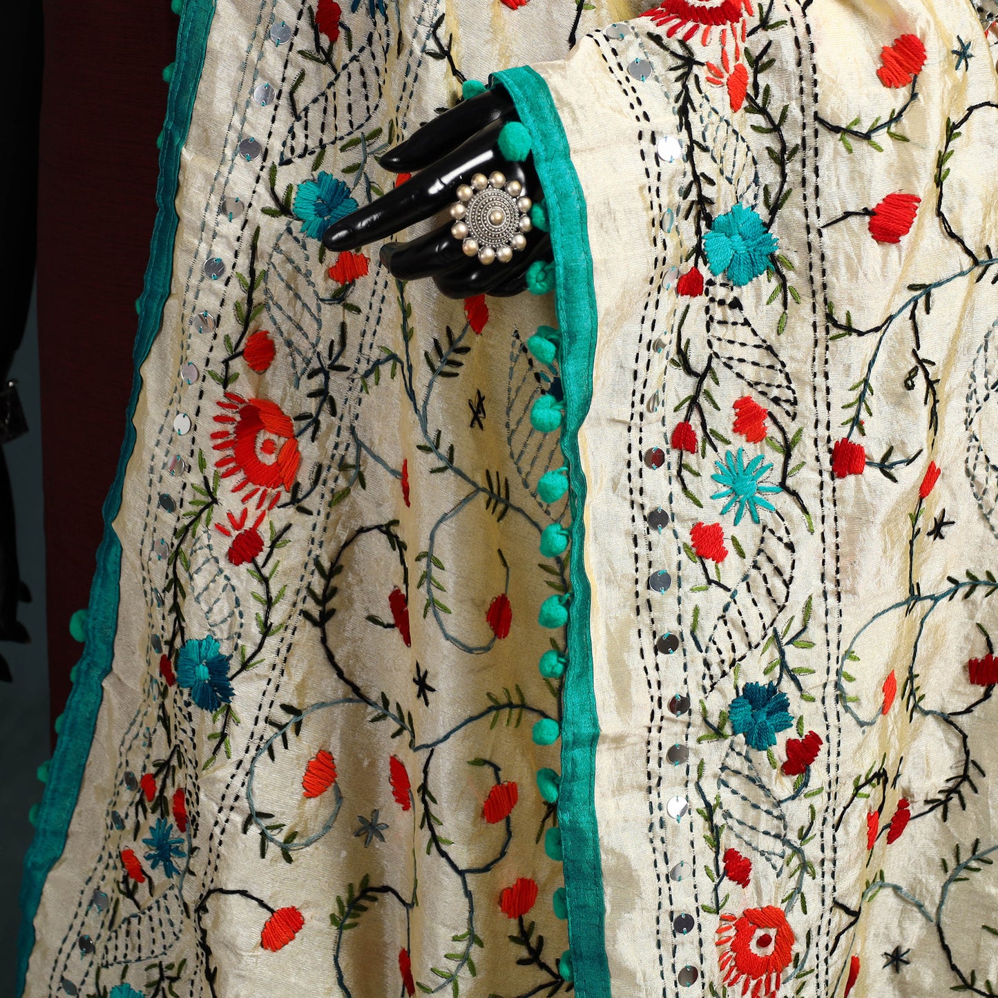 Ranihati Chapa Work Chanderi Silk Hand Embroidery Dupatta 24