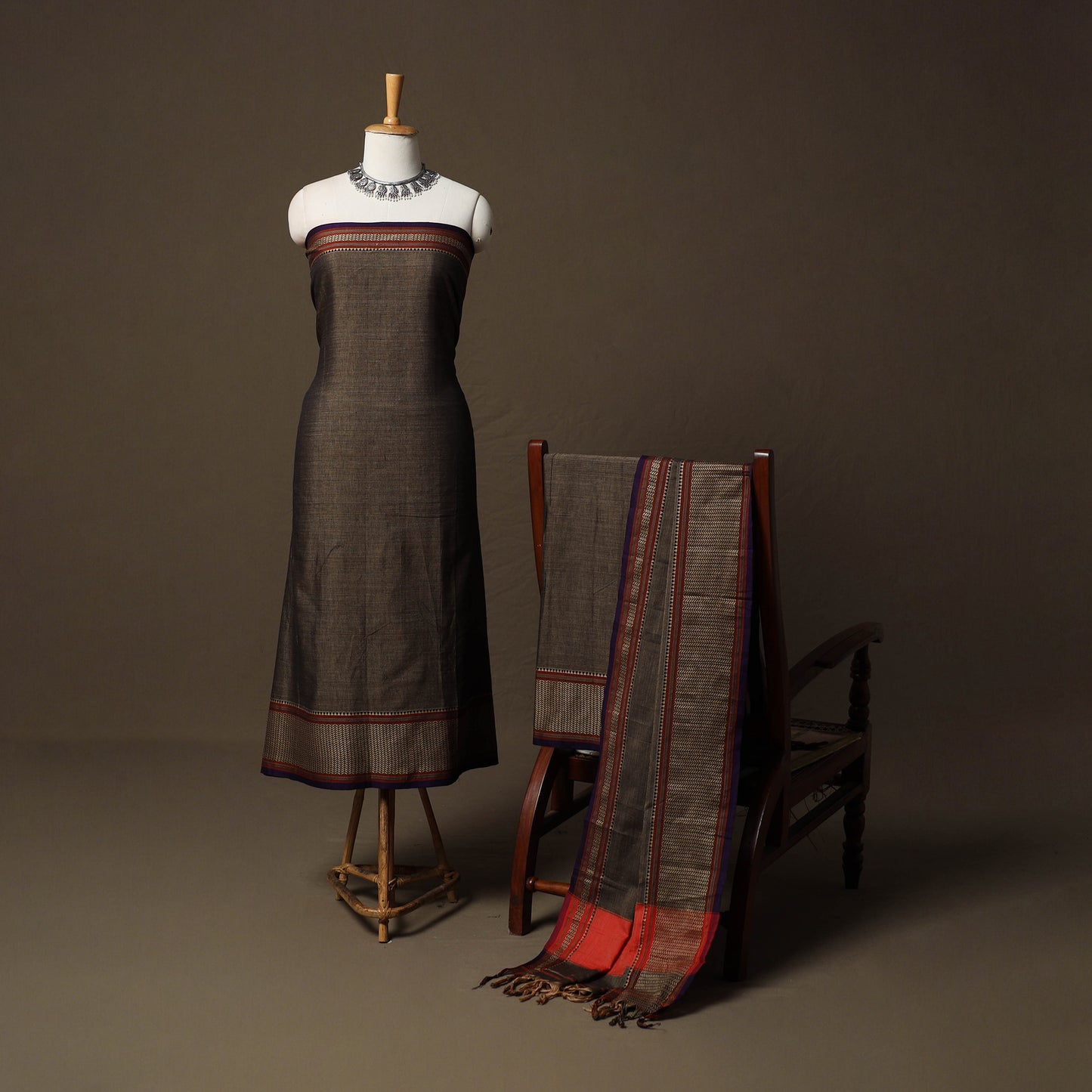 Dharwad Cotton 3pc Unstitched Dress Material Suit Set with Woven Border 79
