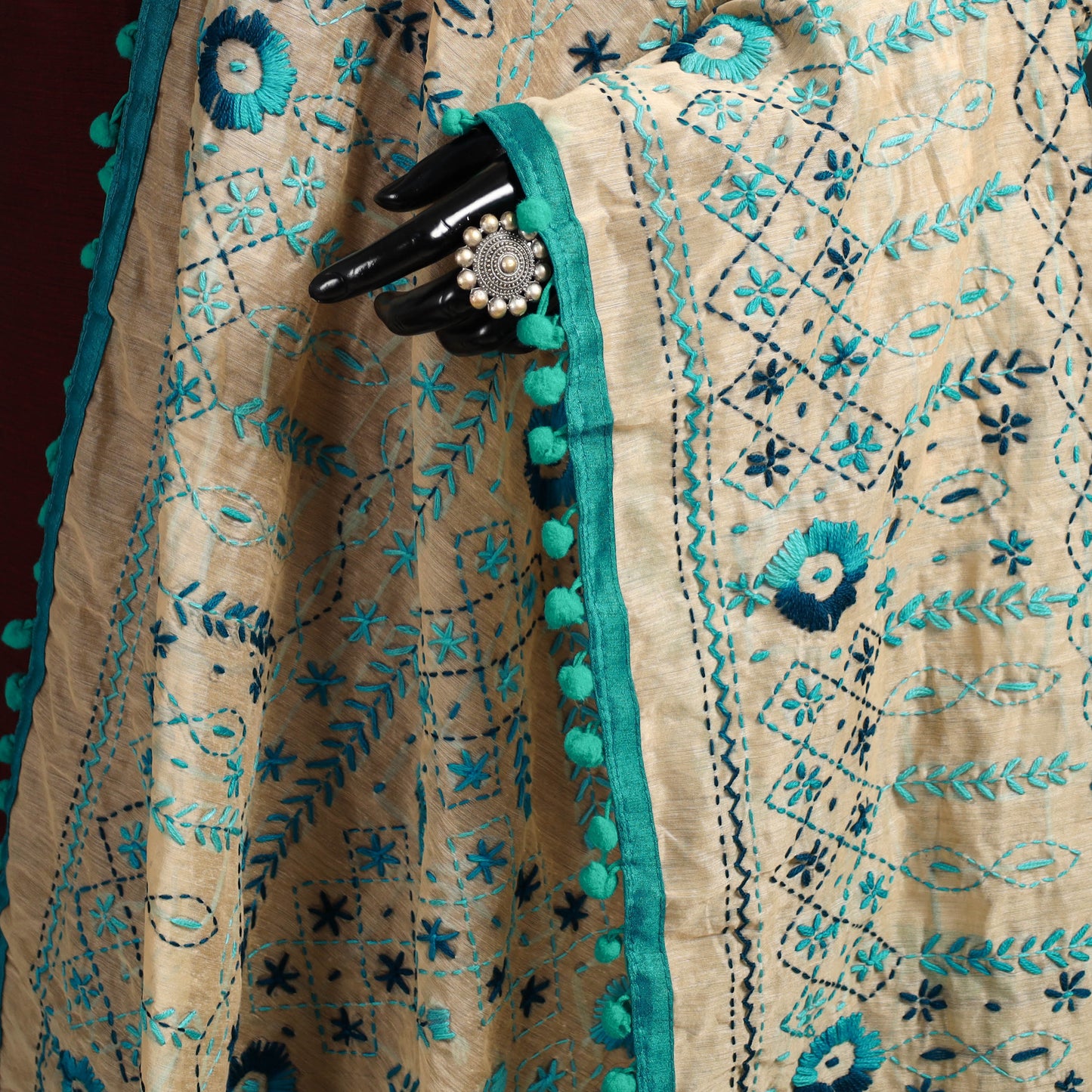 Ranihati Chapa Work Chanderi Silk Hand Embroidery Dupatta 25