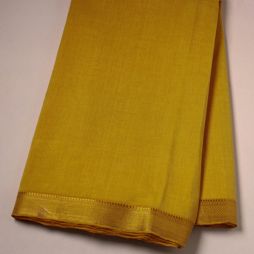 Yellow - Mangalagiri Handloom Cotton Nizam Zari Border Fabric 14