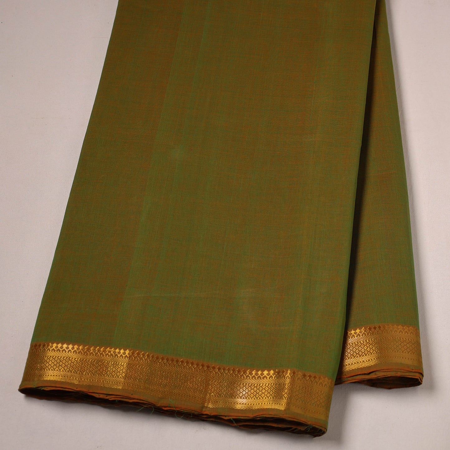 Green - Mangalagiri Handloom Cotton Nizam Zari Border Fabric 15