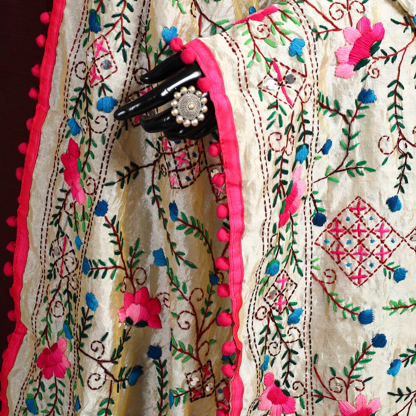 Ranihati Chapa Work Chanderi Silk Hand Embroidery Dupatta 27