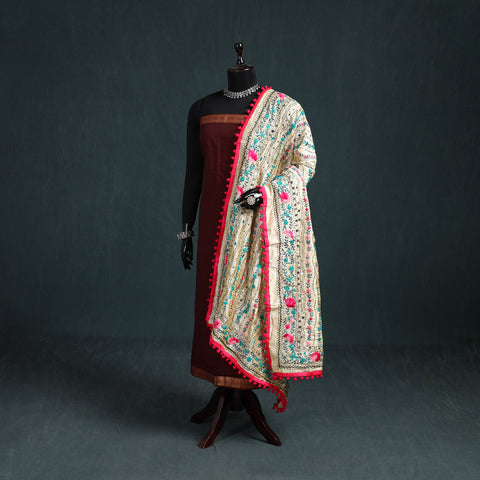 Ranihati Chapa Work Chanderi Silk Hand Embroidery Dupatta 28