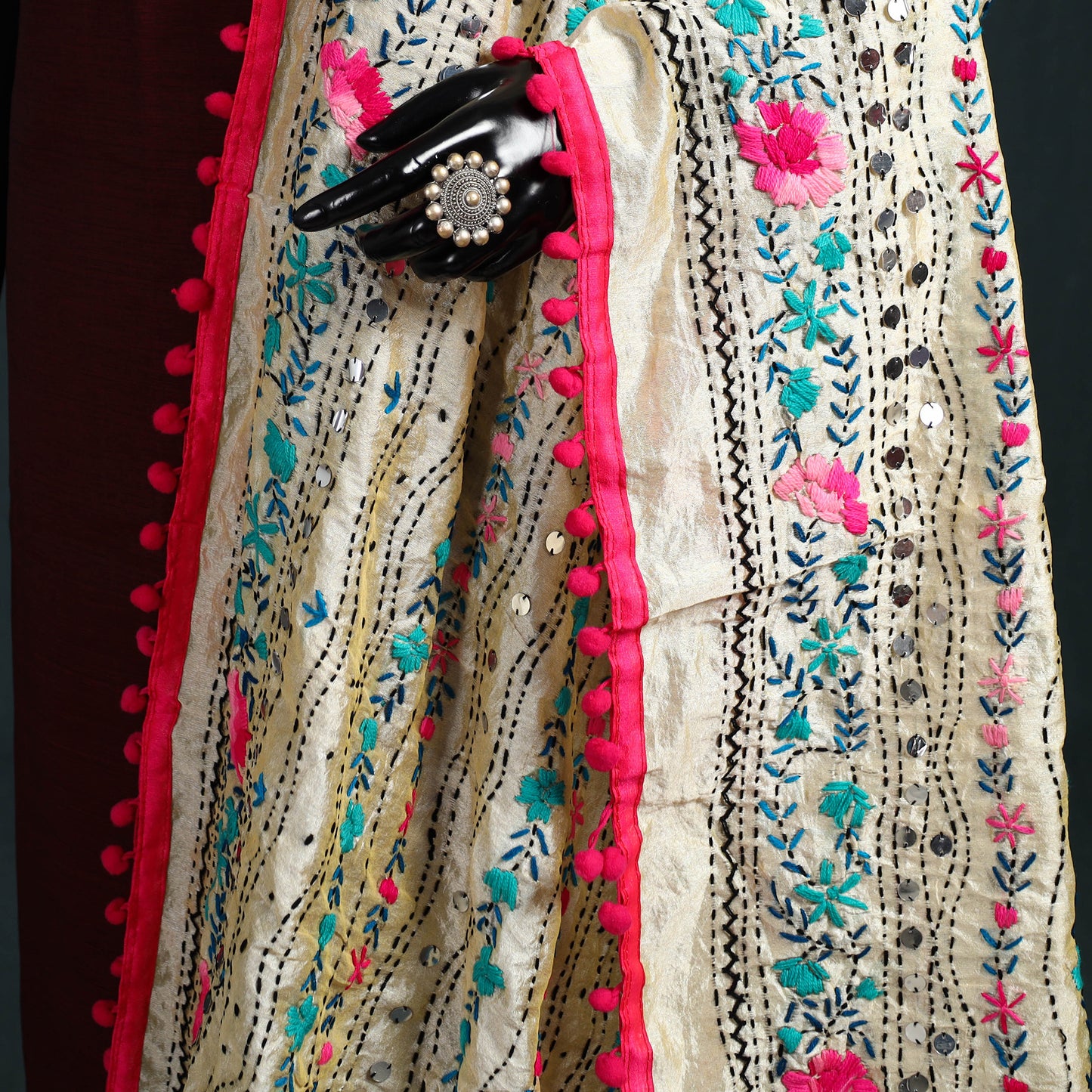 Ranihati Chapa Work Chanderi Silk Hand Embroidery Dupatta 28