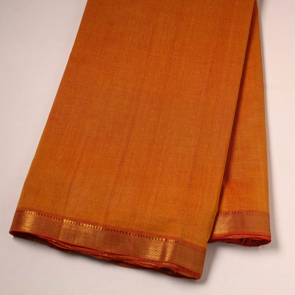 Orange - Mangalagiri Handloom Cotton Nizam Zari Border Fabric 20