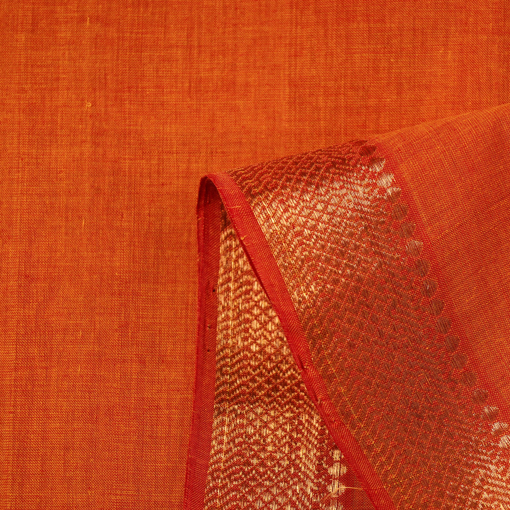 Orange - Mangalagiri Handloom Cotton Nizam Zari Border Fabric 20