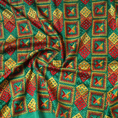 Multicolor - Traditional Phulkari Embroidered Chinnon Precut Fabric (2.5 meter) 03