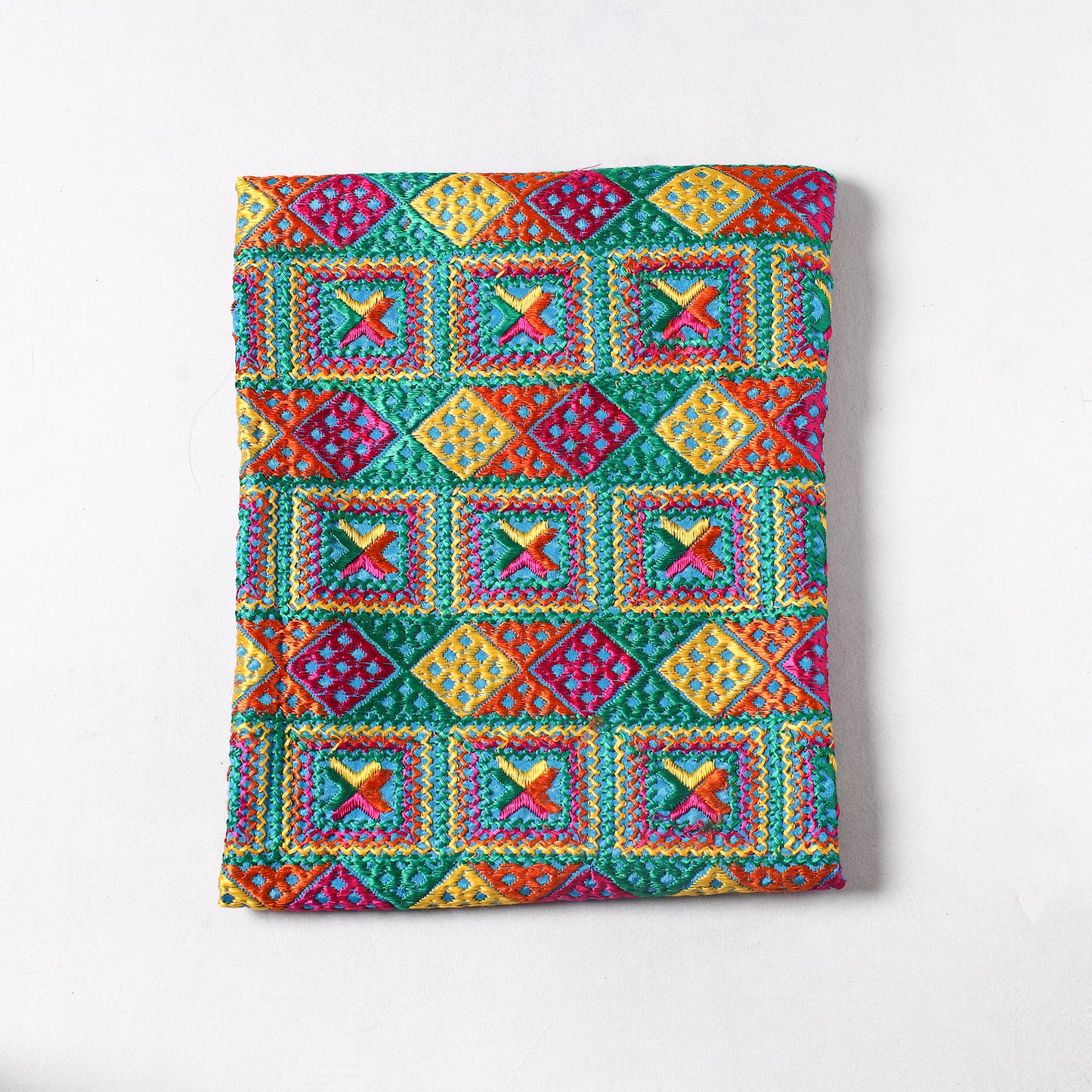 Multicolor - Traditional Phulkari Embroidered Chinnon Precut Fabric (0.95 meter) 04