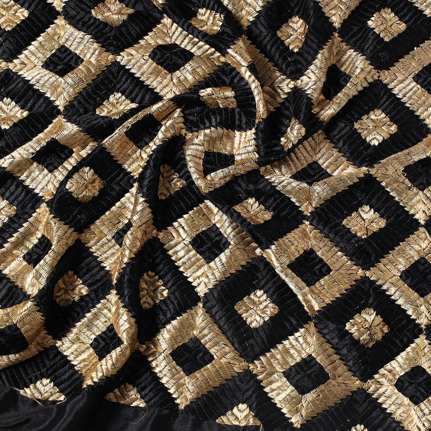 Multicolor - Traditional Phulkari Embroidered Chinnon Precut Fabric (1 meter) 05