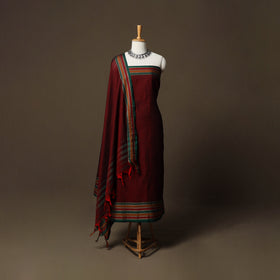 Dharwad Cotton 3pc Unstitched Dress Material Suit Set with Woven Border 75