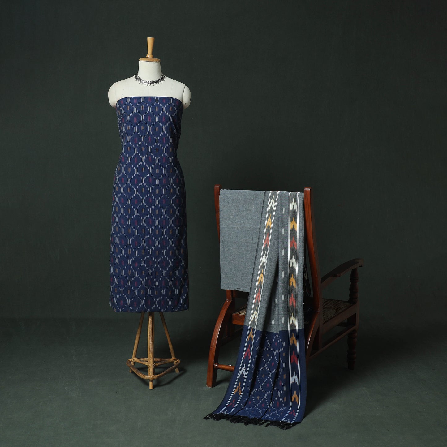 Pochampally Ikat Woven Cotton 3pc Unstitched Dress Material Suit Set 02