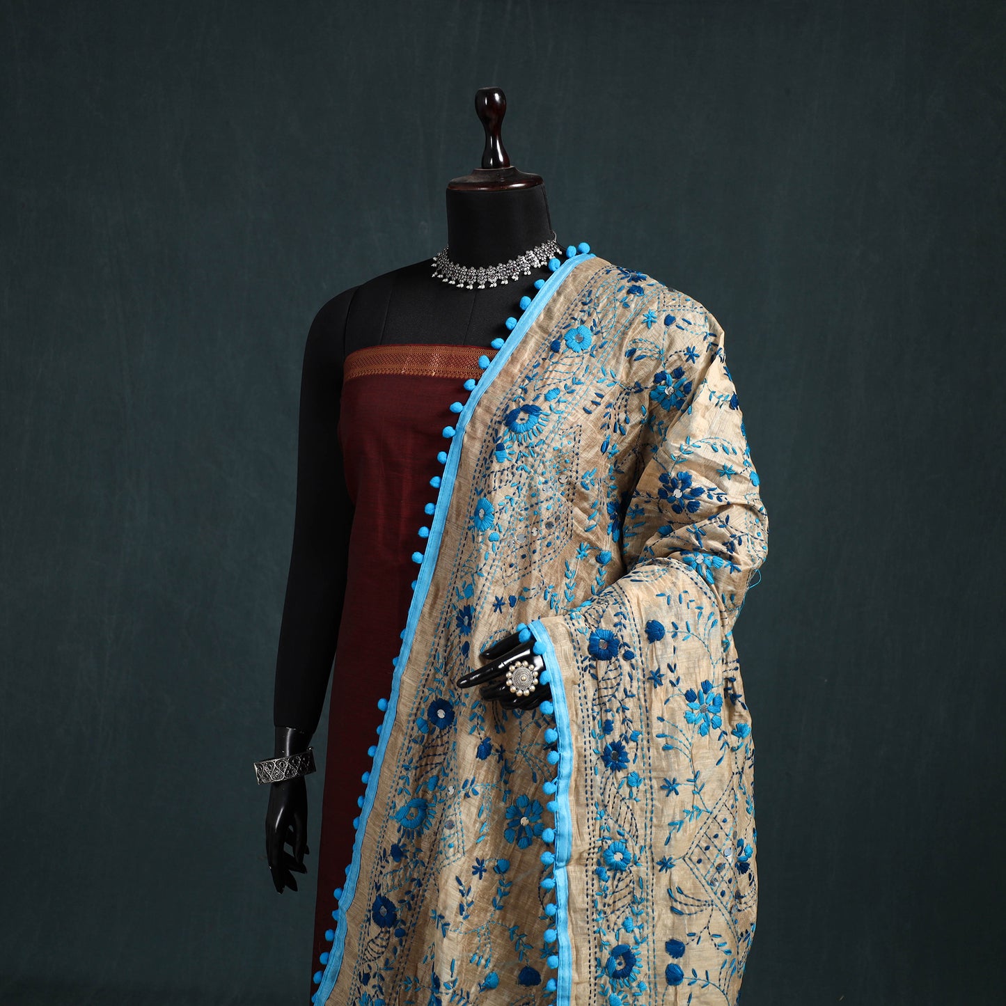 Ranihati Chapa Work Chanderi Silk Hand Embroidery Dupatta 32