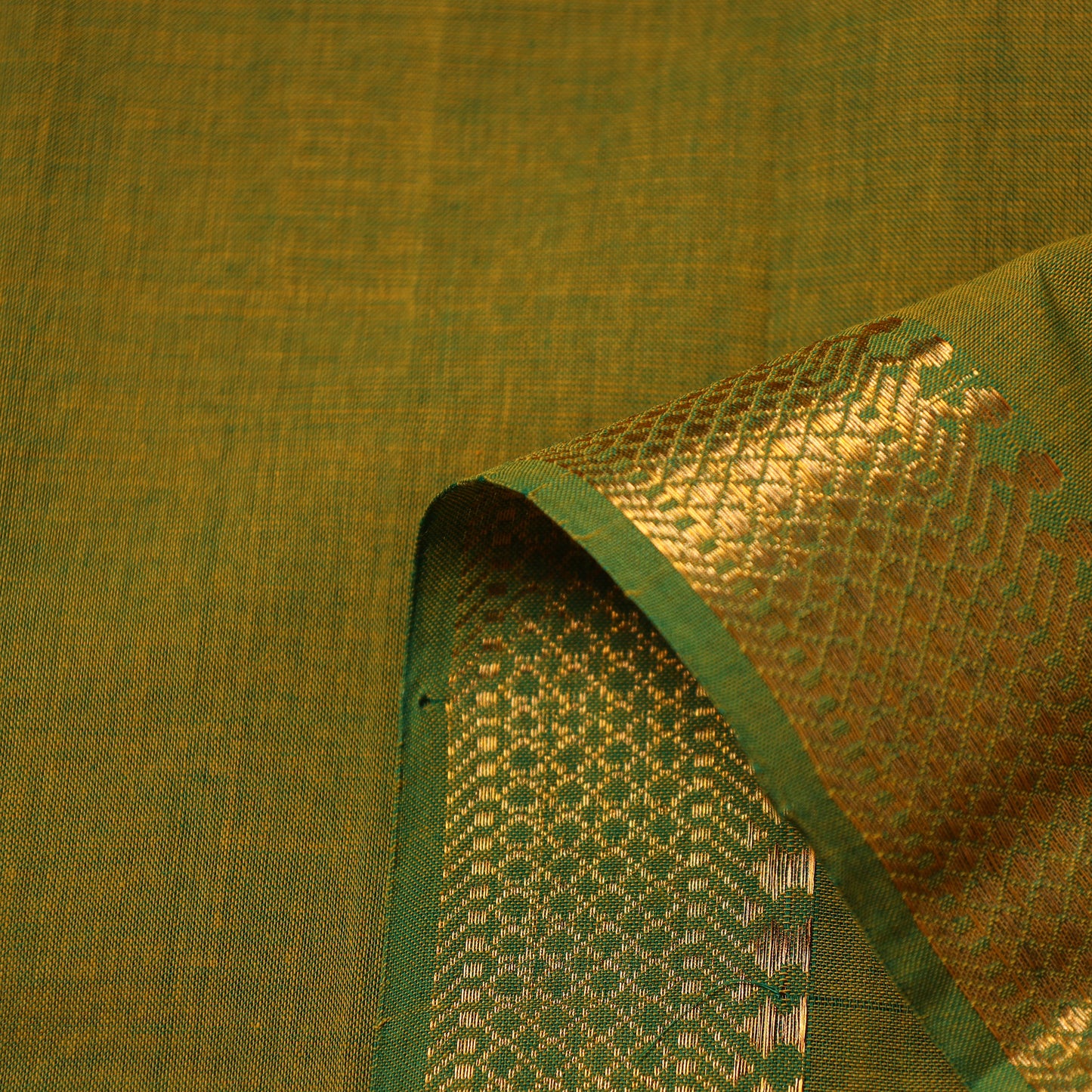 Green - Mangalagiri Handloom Cotton Nizam Zari Border Fabric 18