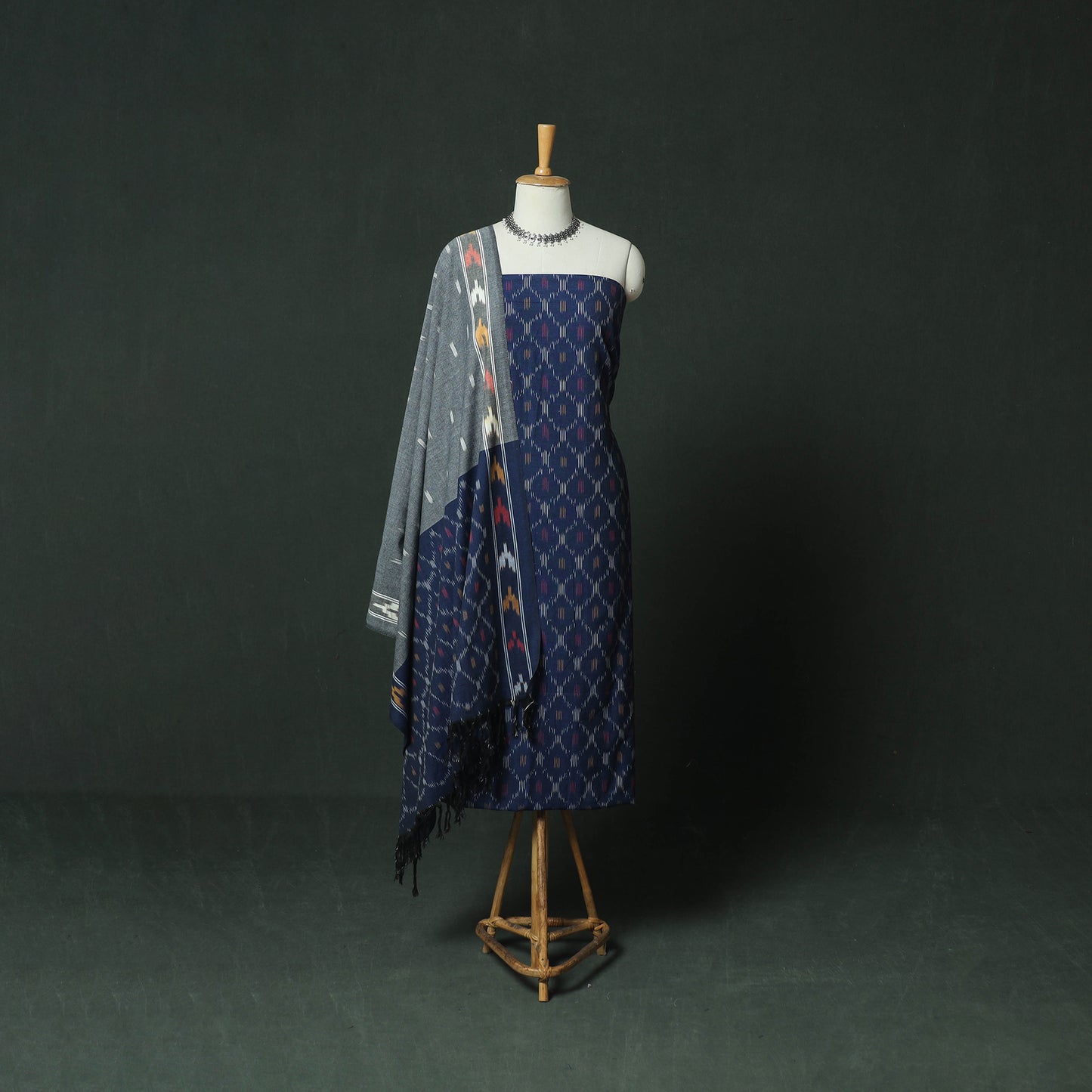 Pochampally Ikat Woven Cotton 3pc Unstitched Dress Material Suit Set 02