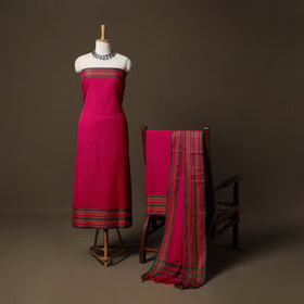 Dharwad Cotton 3pc Unstitched Dress Material Suit Set with Woven Border 74