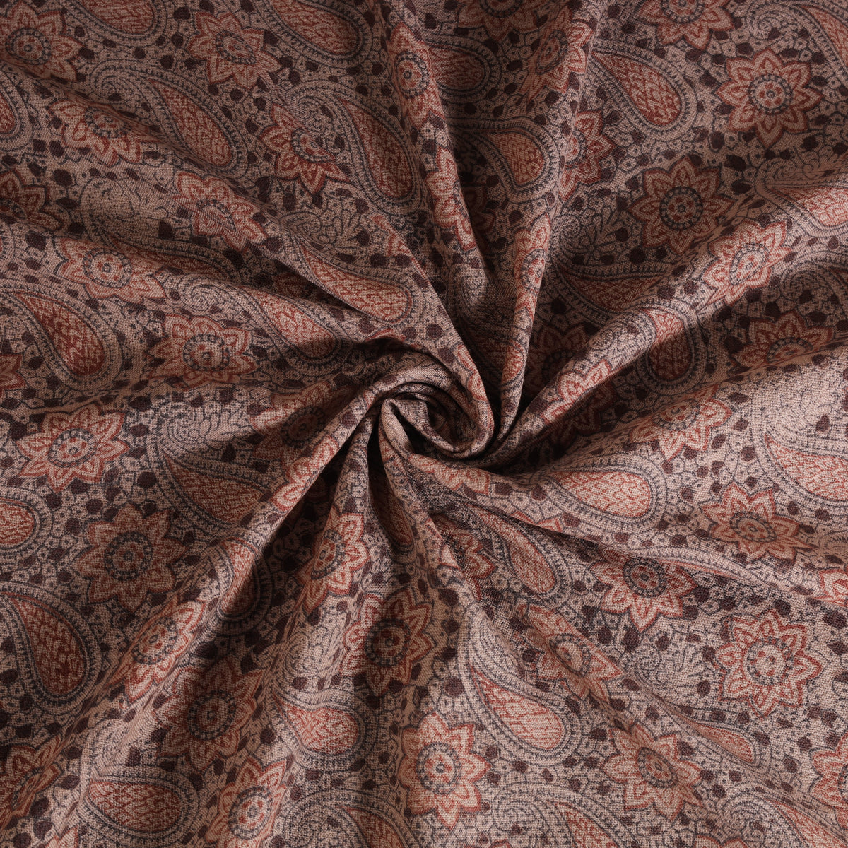 Handwoven Merino Wool Pedana Kalamkari Hand Block Print Natural Dyed Fabric 07