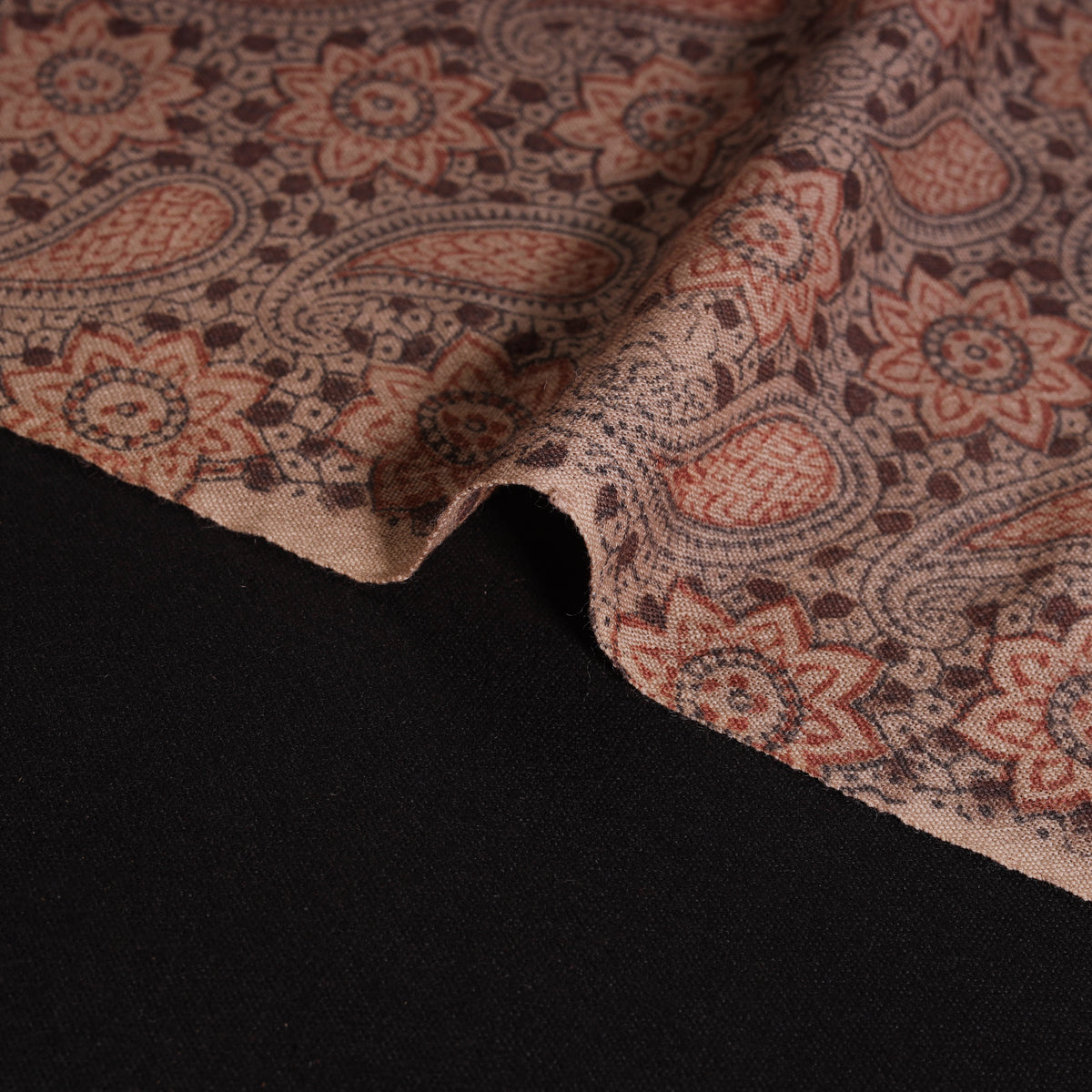 Handwoven Merino Wool Pedana Kalamkari Hand Block Print Natural Dyed Fabric 07