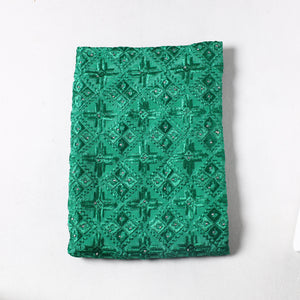 Green - Traditional Phulkari Embroidered Chinnon Precut Fabric (1.4 meter) 12