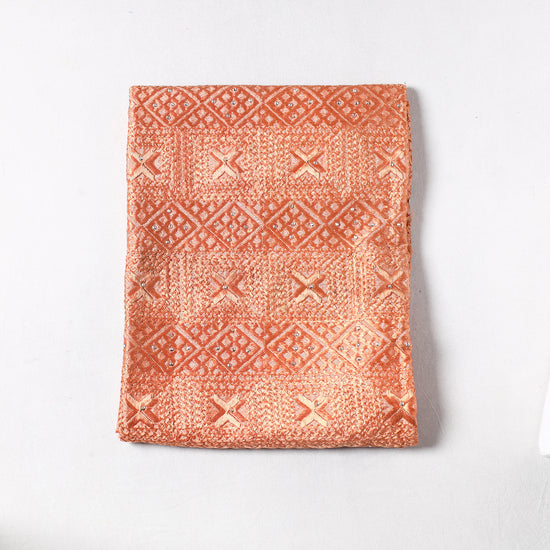 Peach - Traditional Phulkari Embroidered Chinnon Precut Fabric (1 meter) 13