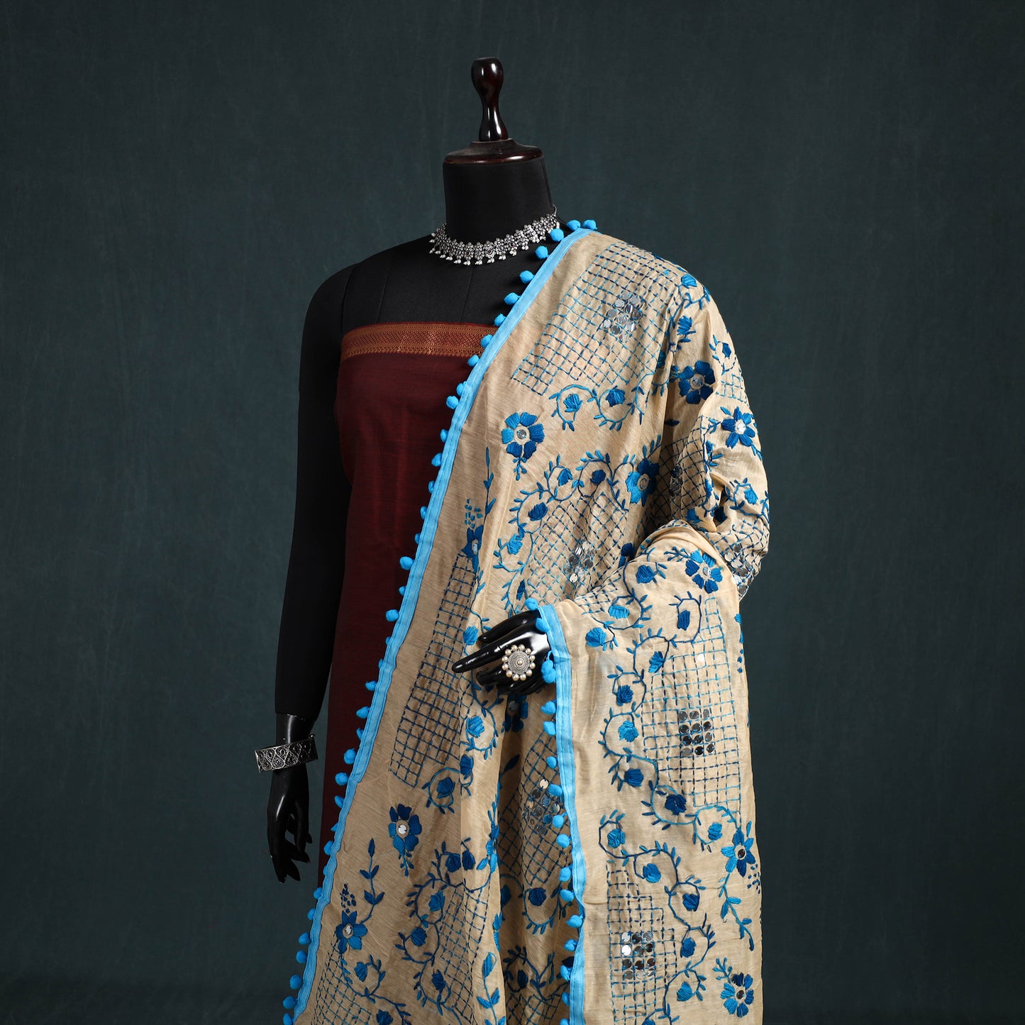 Ranihati Chapa Work Chanderi Silk Hand Embroidery Dupatta 34