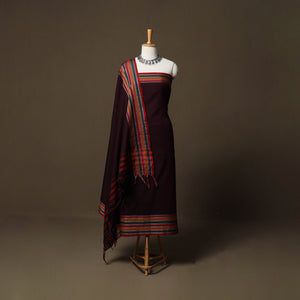 Brown - Dharwad Cotton 3pc Unstitched Dress Material Suit Set with Woven Border 73