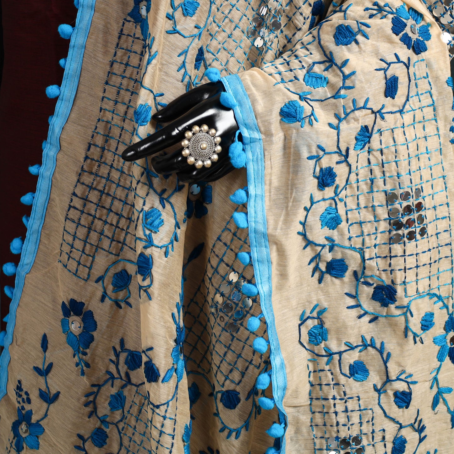 Ranihati Chapa Work Chanderi Silk Hand Embroidery Dupatta 34