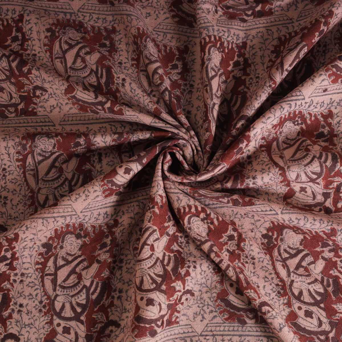 Handwoven Merino Wool Pedana Kalamkari Hand Block Print Natural Dyed Fabric 06