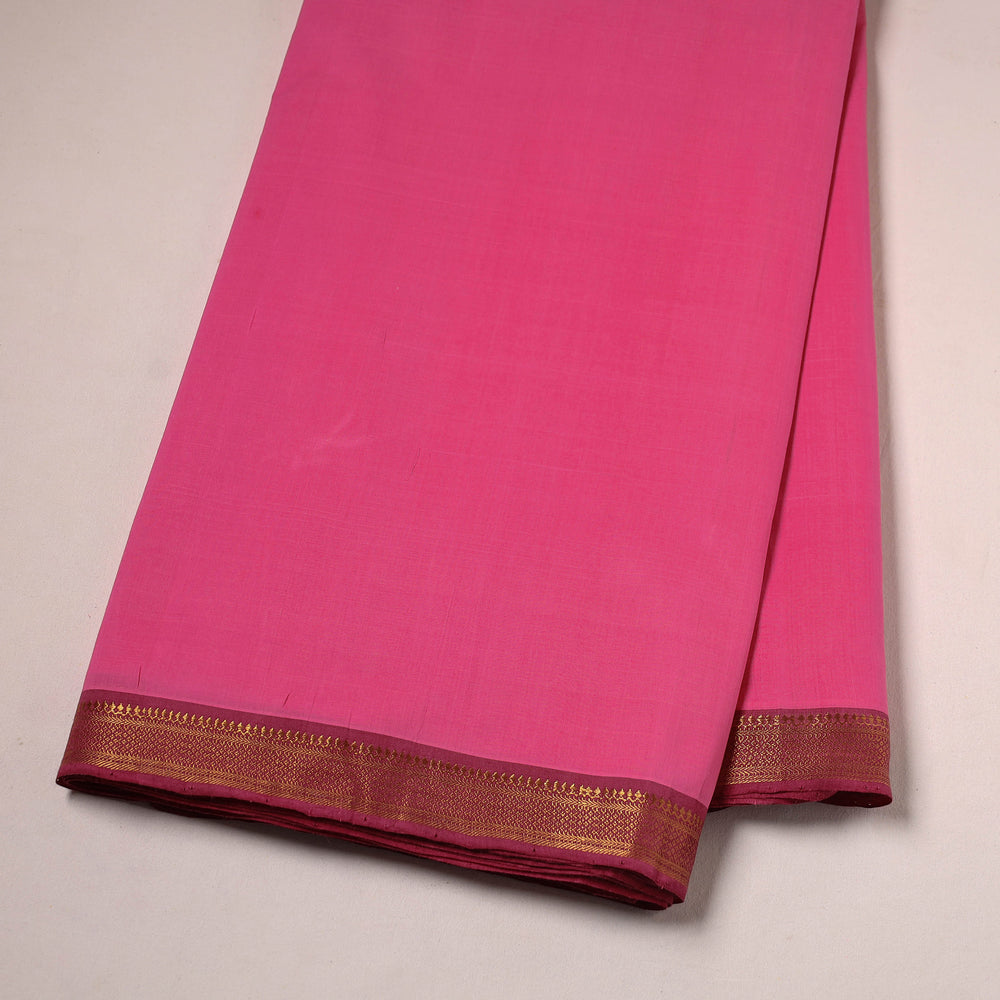 Pink - Mangalagiri Handloom Cotton Nizam Zari Border Fabric 23