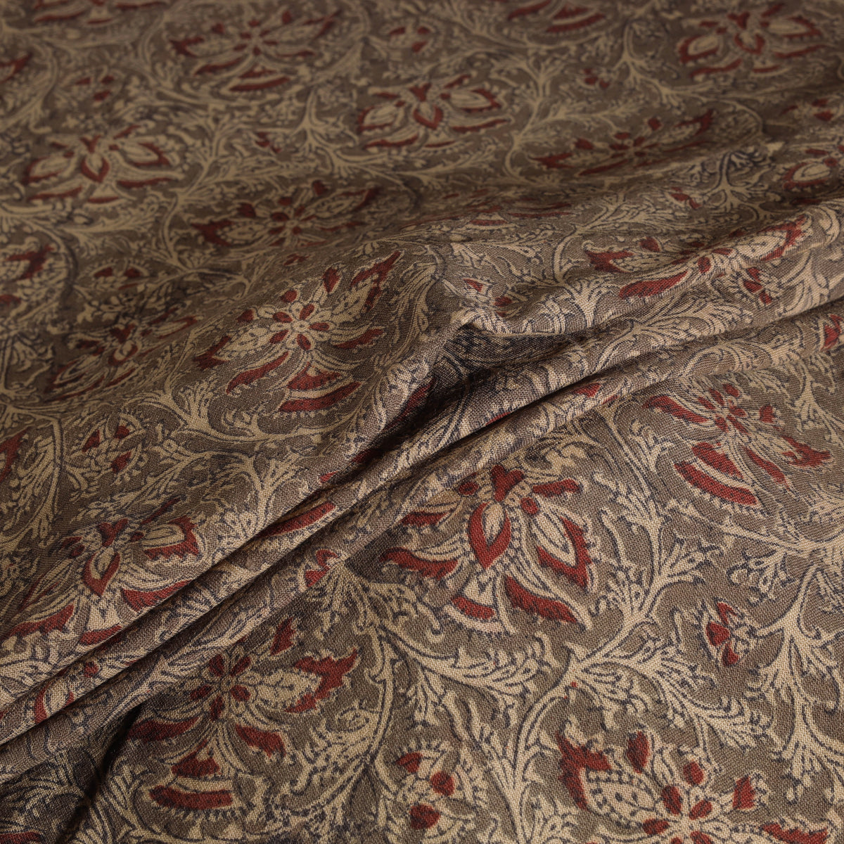 Handwoven Merino Wool Pedana Kalamkari Hand Block Print Natural Dyed Fabric 05