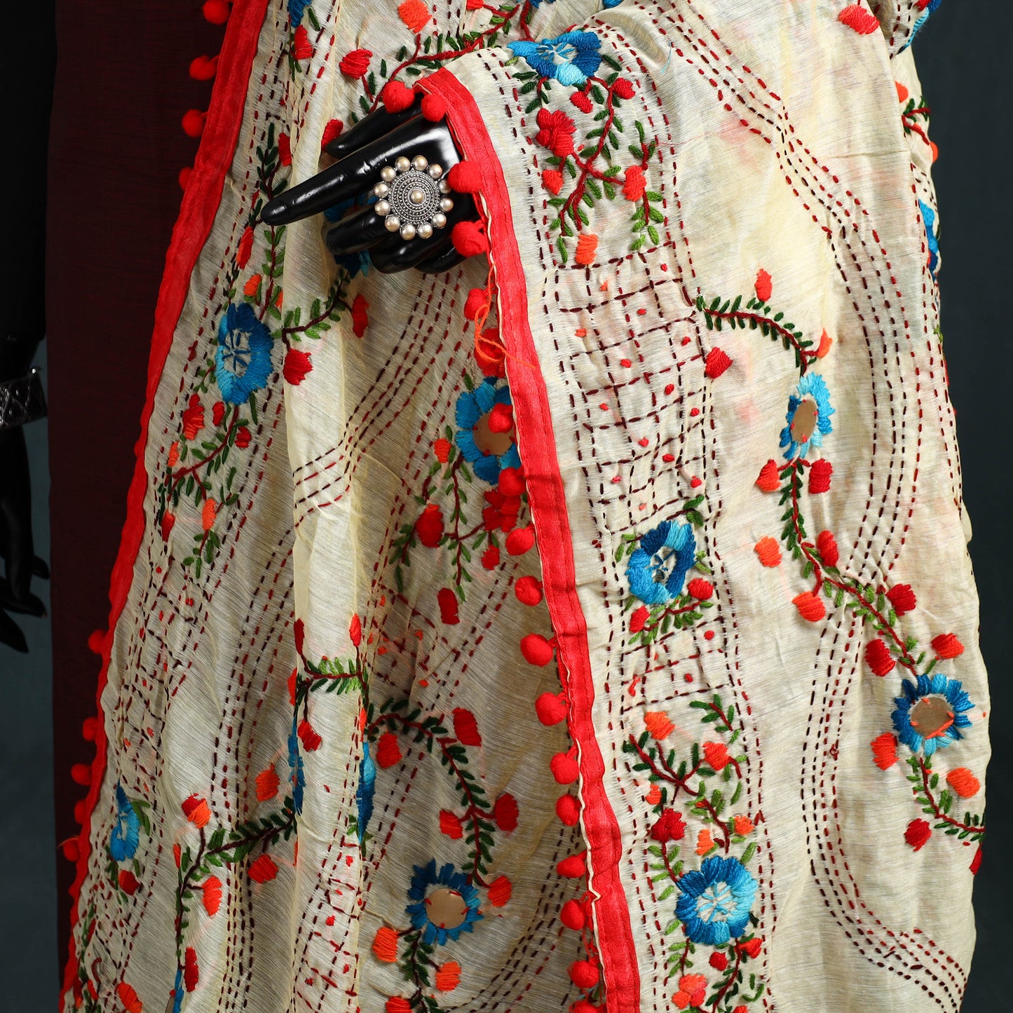 Ranihati Chapa Work Chanderi Silk Hand Embroidery Dupatta 35