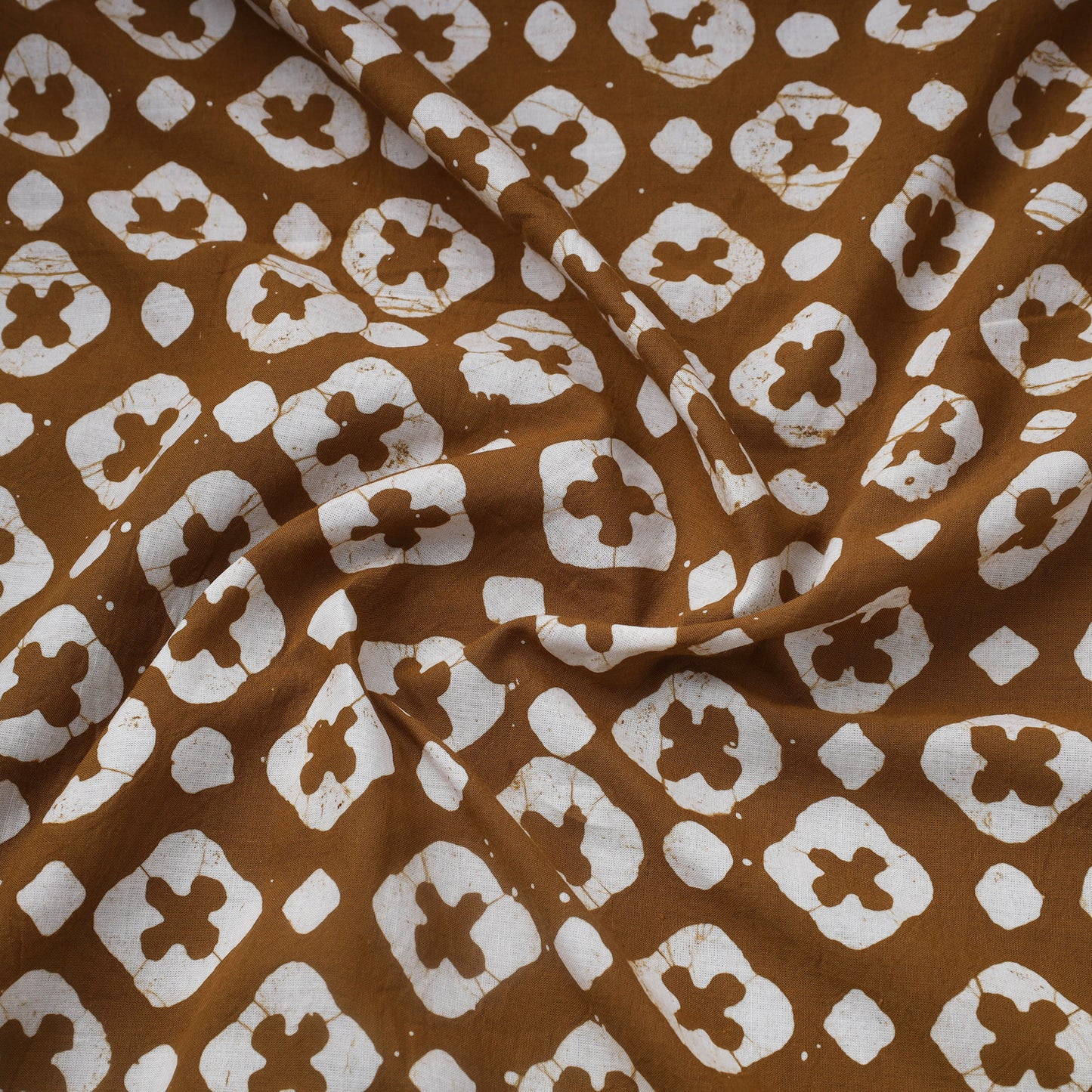 Brown Hand Batik Print Cotton Fabric