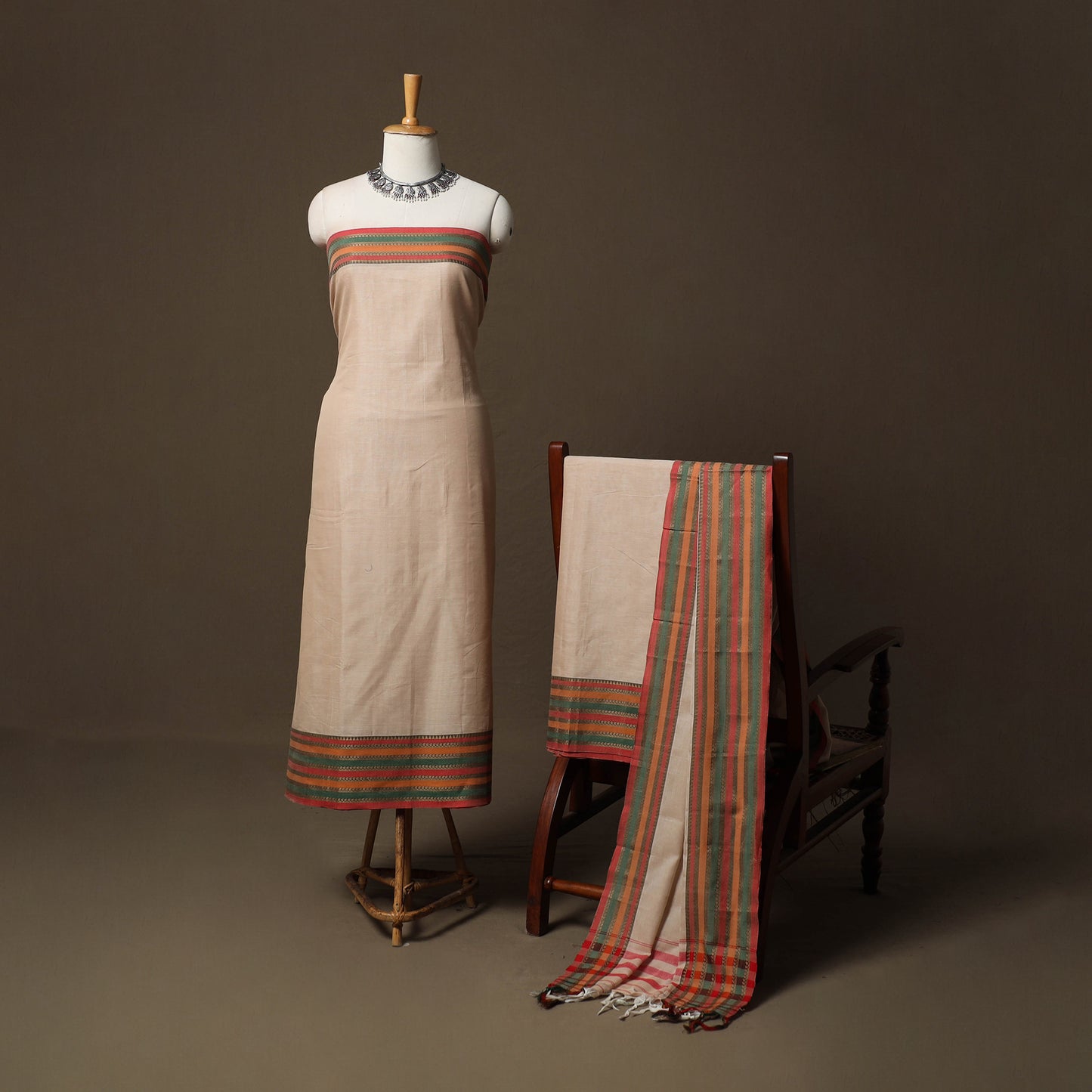 Dharwad Cotton 3pc Unstitched Dress Material Suit Set with Woven Border 72
