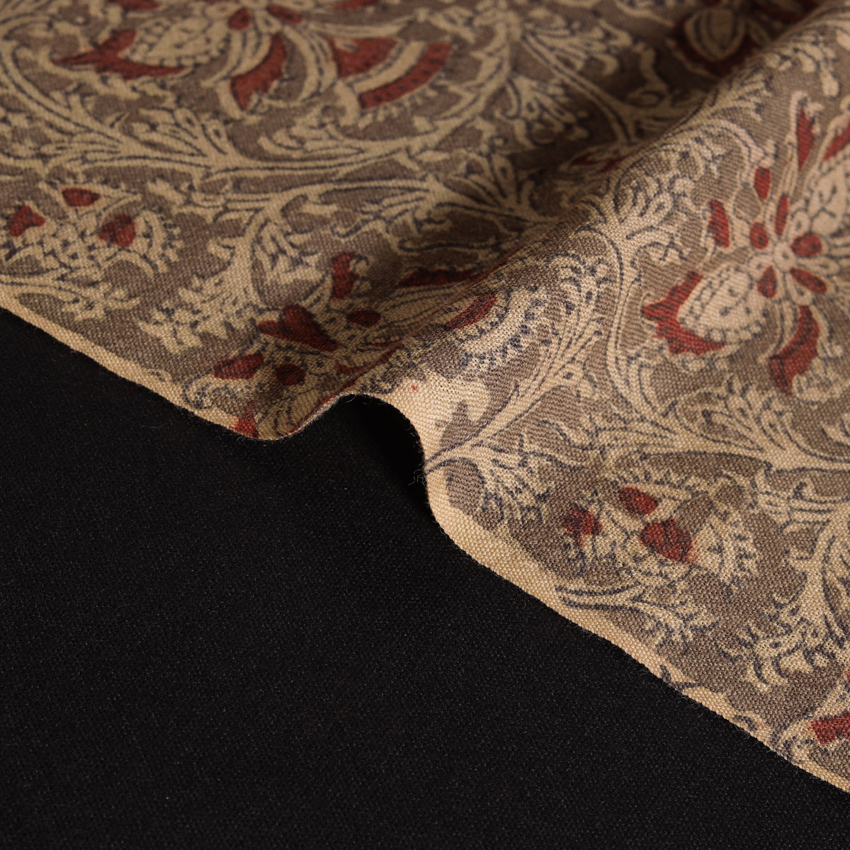 Handwoven Merino Wool Pedana Kalamkari Hand Block Print Natural Dyed Fabric 05