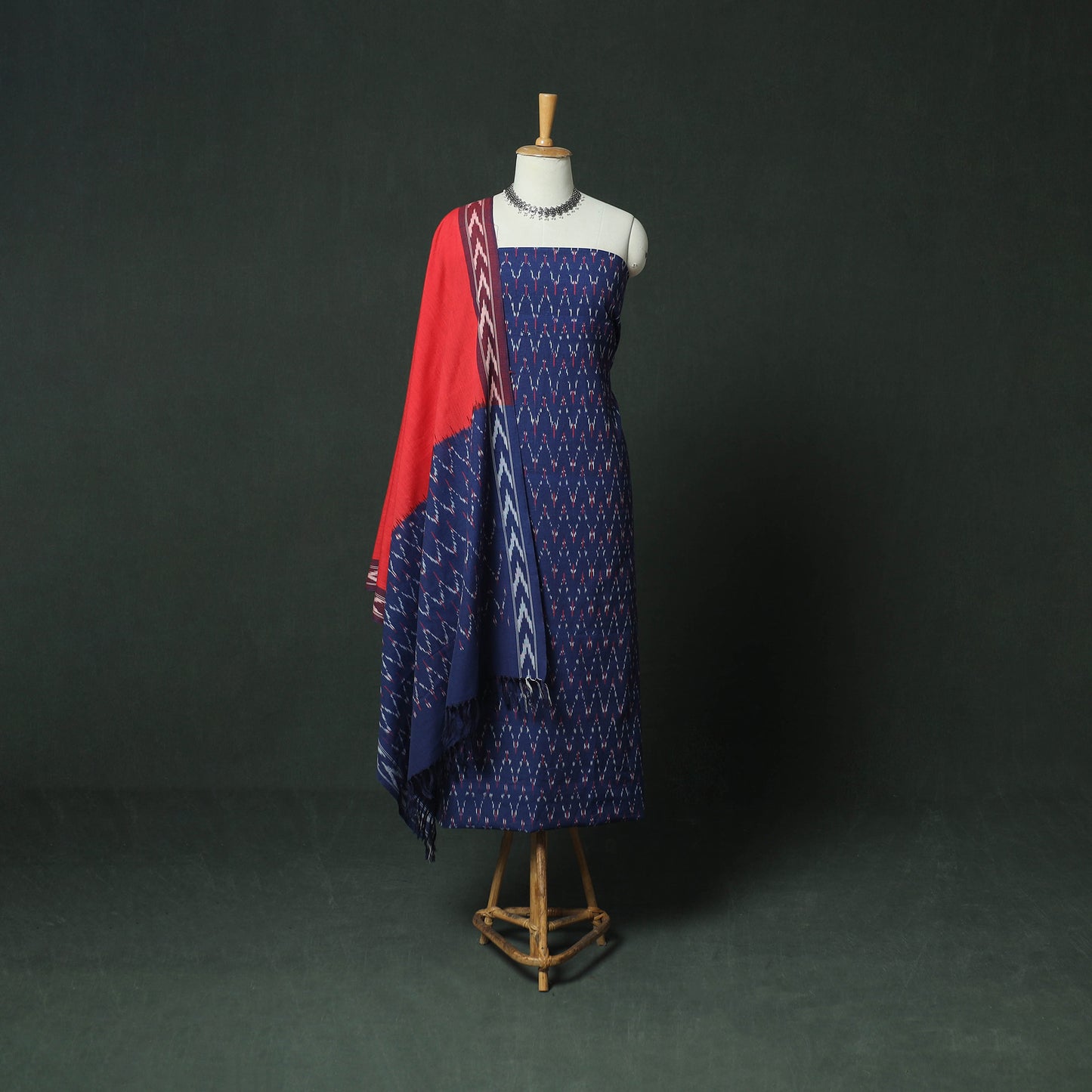Pochampally Ikat Woven Cotton 3pc Unstitched Dress Material Suit Set 05
