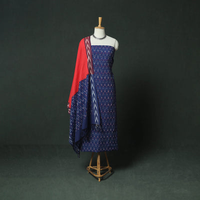 Pochampally Ikat Woven Cotton 3pc Unstitched Dress Material Suit Set 05