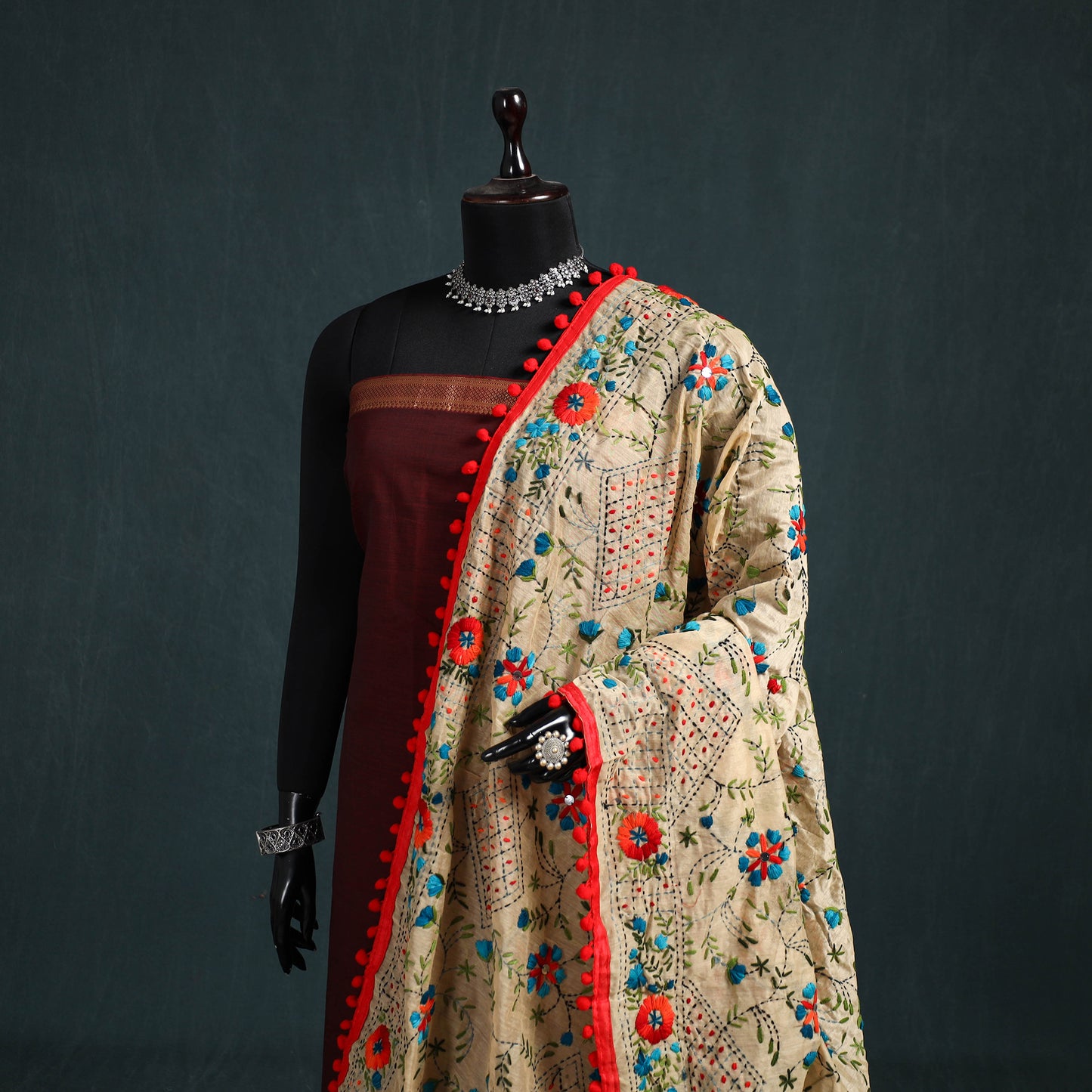 Ranihati Chapa Work Chanderi Silk Hand Embroidery Dupatta 36