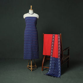 Pochampally Ikat Woven Cotton 3pc Unstitched Dress Material Suit Set 05