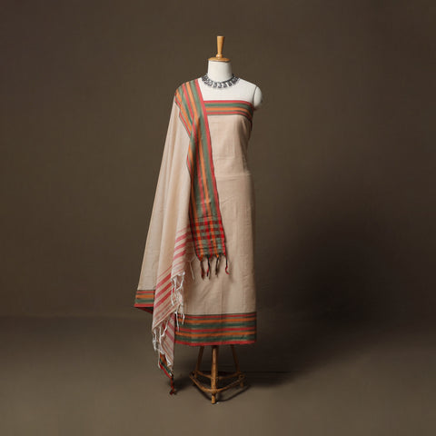 Dharwad Cotton 3pc Unstitched Dress Material Suit Set with Woven Border 72