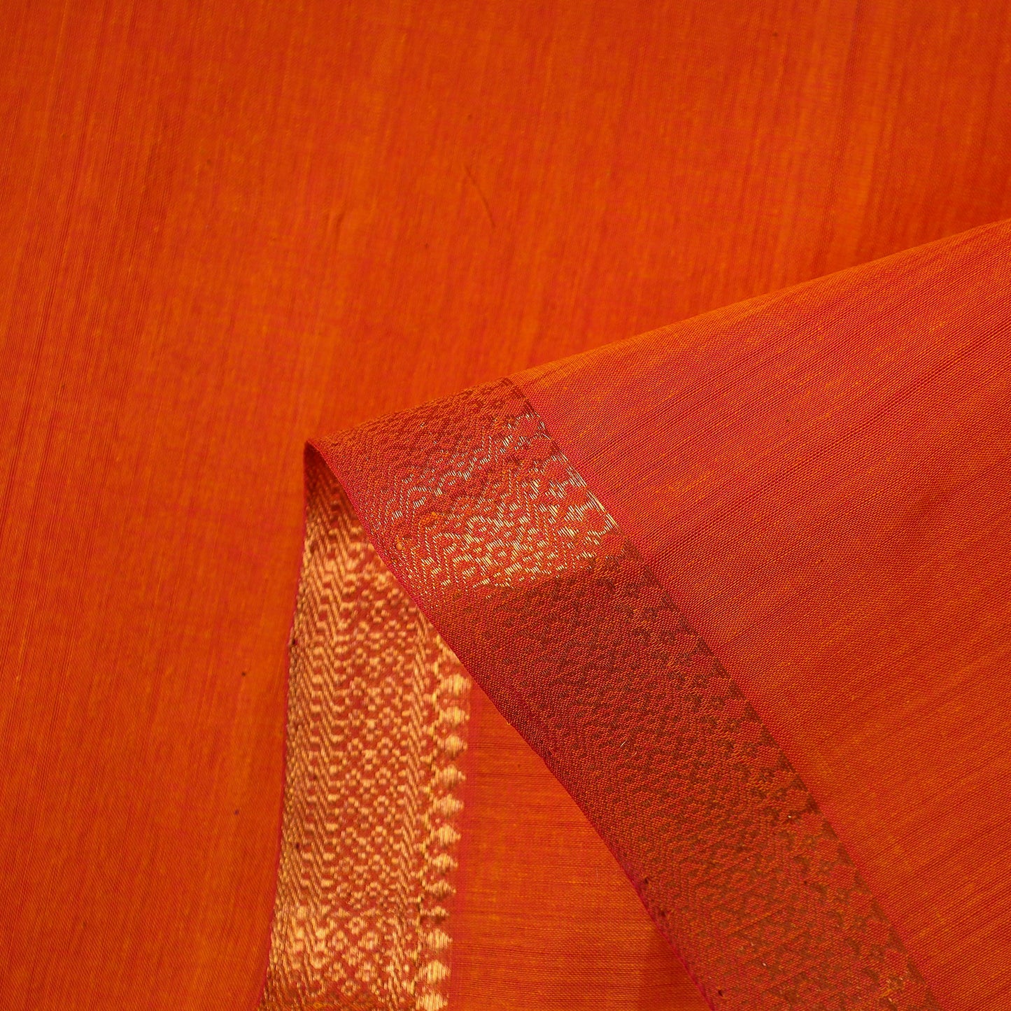 Orange - Mangalagiri Handloom Cotton Nizam Zari Border Fabric 25