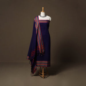 Purple - Dharwad Cotton 3pc Unstitched Dress Material Suit Set with Woven Border 71
