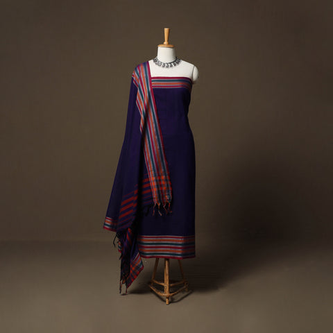Dharwad Cotton 3pc Unstitched Dress Material Suit Set with Woven Border 71