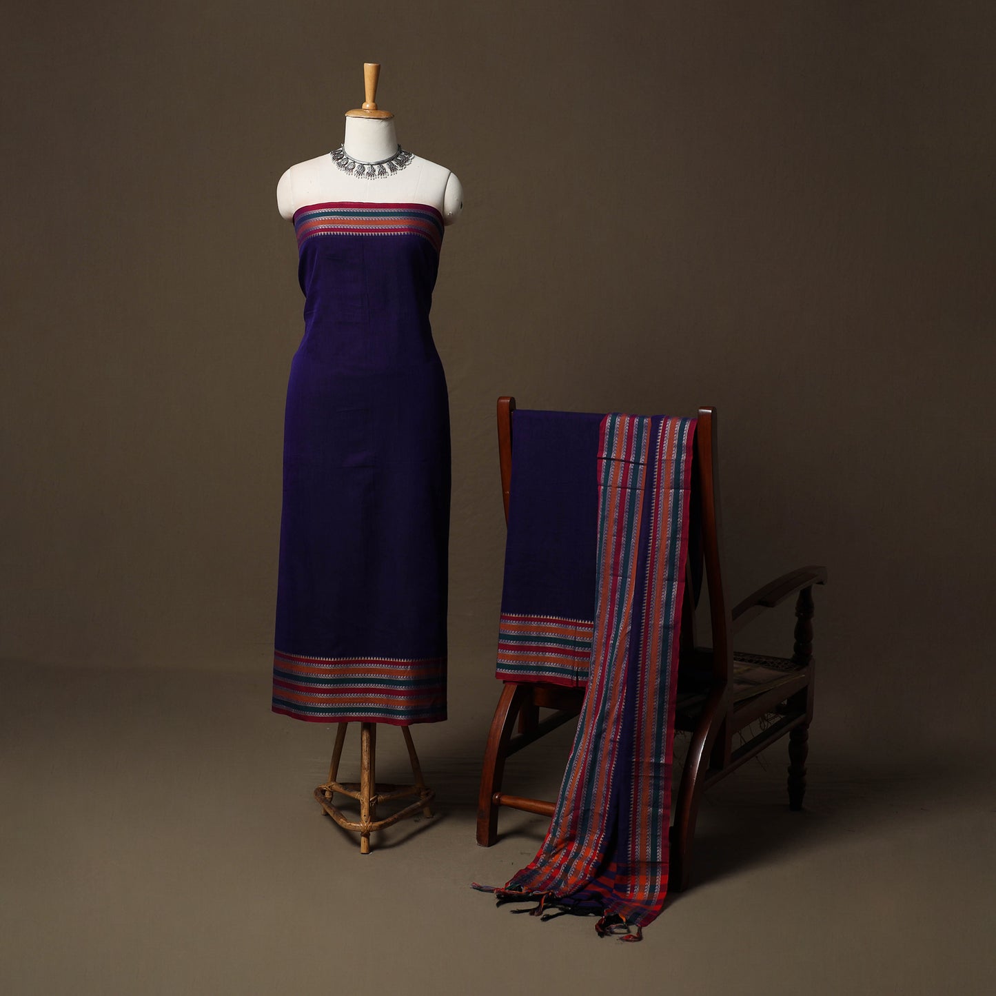 Dharwad Cotton 3pc Unstitched Dress Material Suit Set with Woven Border 71